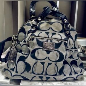 Coach Poppy Signature Lurex C Outline Satchel 18709 Navy EUC w/ Hangtags